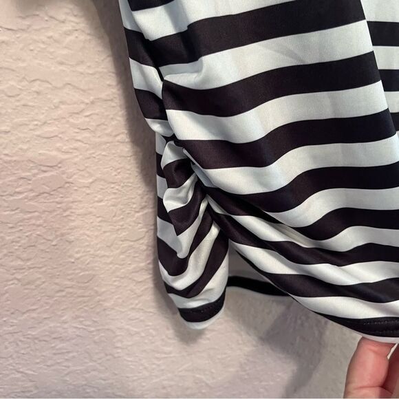 NWOT. Striped Print Mock Neck T-Shirt, Casual Cap Sleeve Top. - Picture 5 of 5